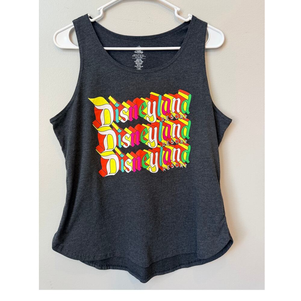 NWOT Disney Disneyland Resort Retro Stacked Graphic Tank Top Women's Large Grey